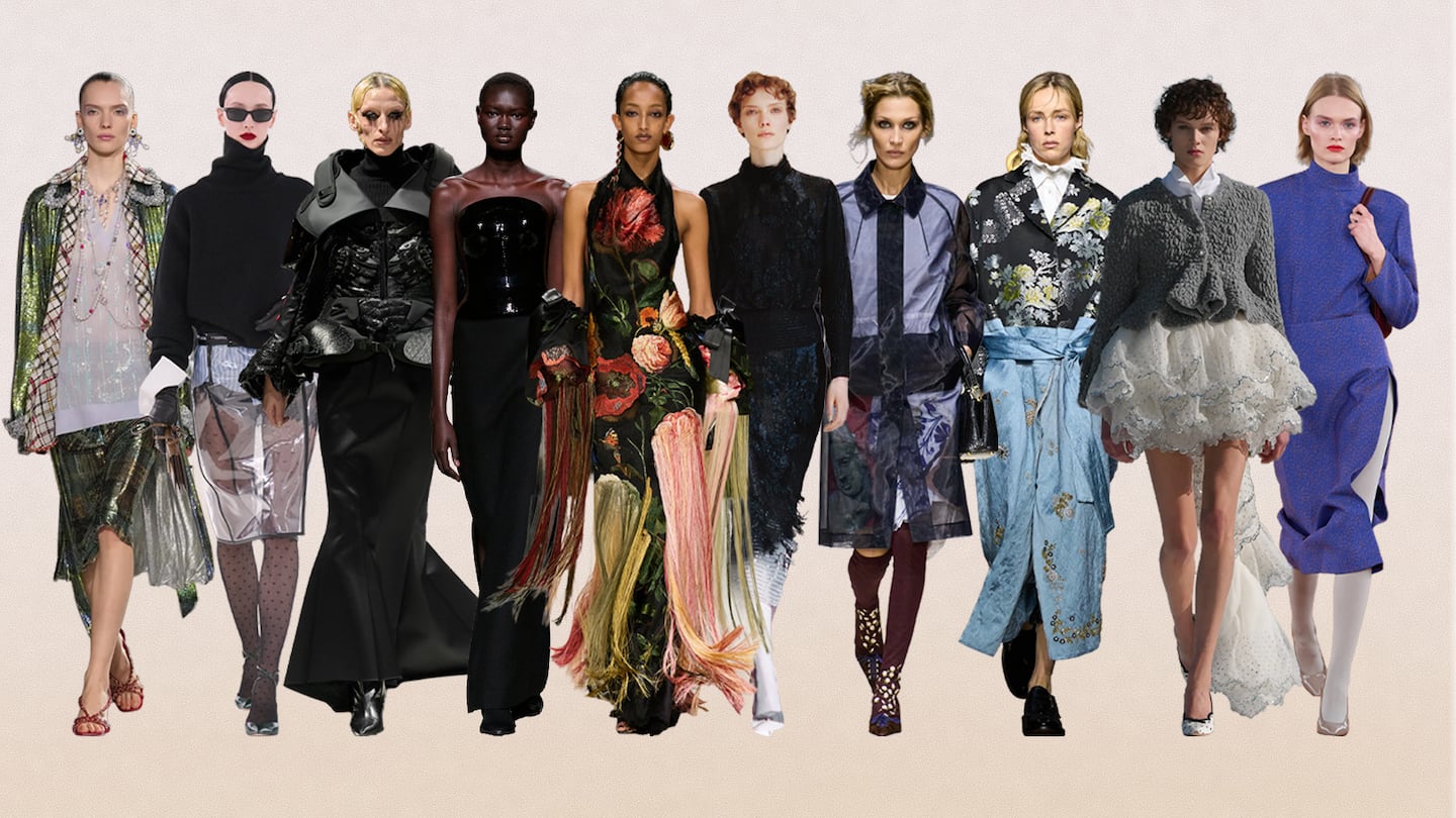 (L-R) Chanel, Tom Ford, Junya Watanabe, Issey Miyake, Givenchy, The Row, Prada, Erdem, Dior, Jil Sander.