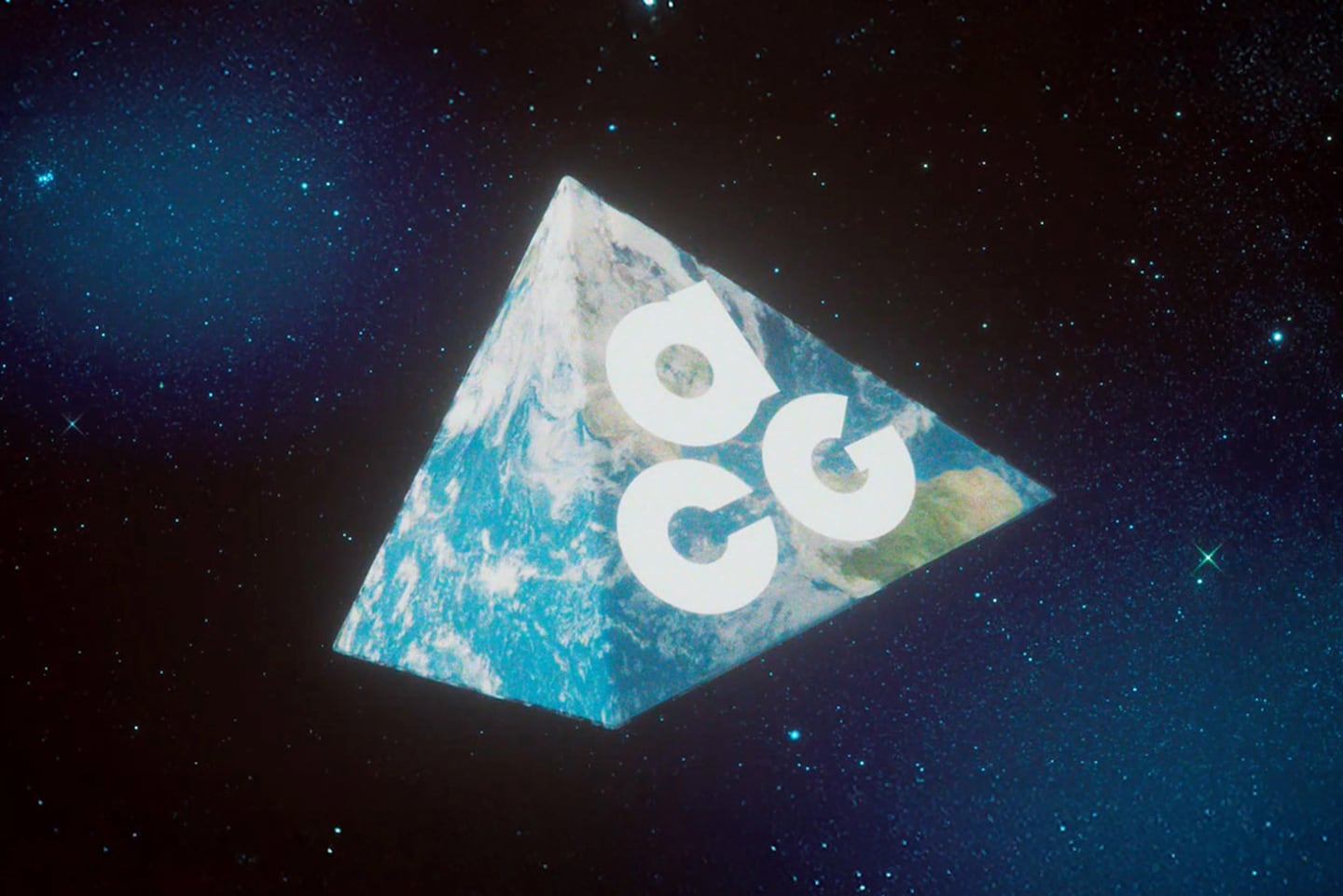 Nike's ACG logo on a pyramid that looks like the planet Earth in the middle of space.