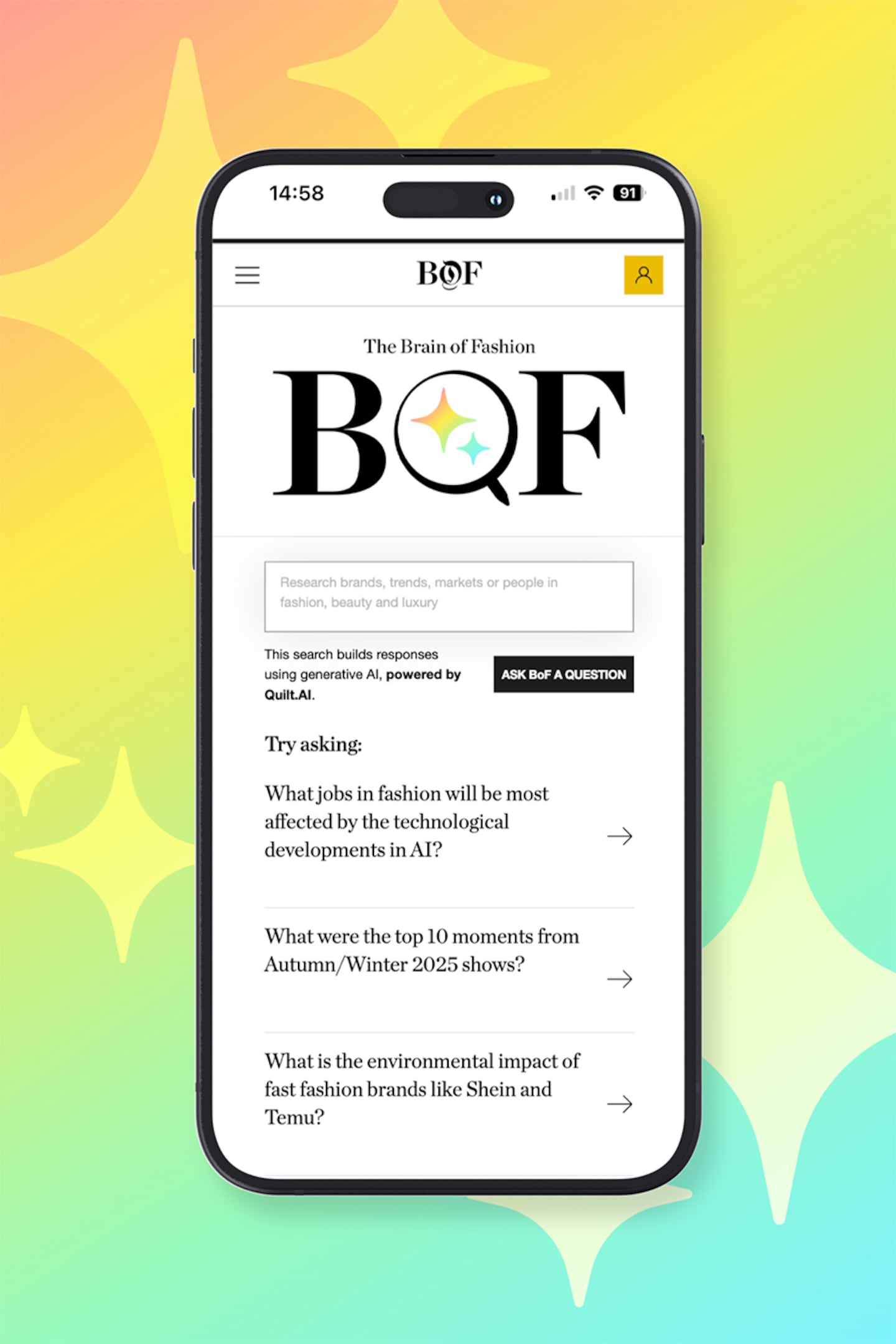 Introducing The Brain of Fashion, BoF's first generative AI tool developed in partnership with Quilt.AI.