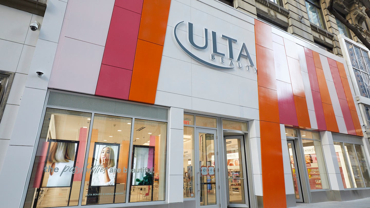 The front doors of an Ulta Beauty store.